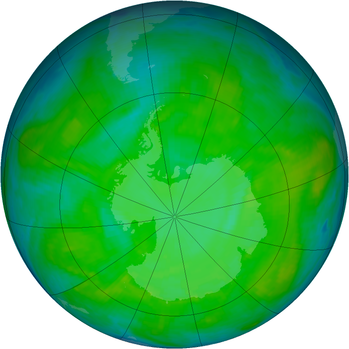 Antarctic ozone map for 27 December 1987